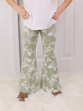Kids Sage Green Butterfly Flare Leggings